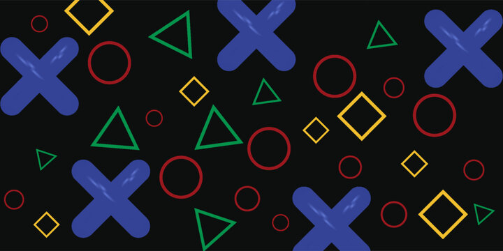 Background design with game console symbol pattern. Icons triangle, circle, cross and square. Game controller