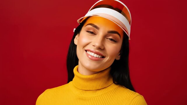 Woman Wearing Yellow Sweater Visor.