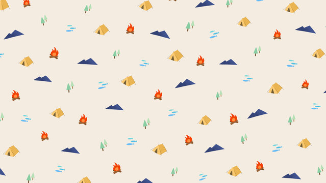Cute camping outdoor pattern on beige background illustration