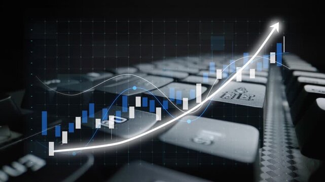 A close-up view of a modern keyboard featuring a dynamic statistical graph, symbolizing financial growth and success in today digital business environment. Copula