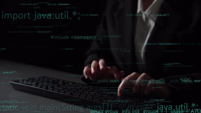 A scene illustrating a programmer typing on a keyboard surrounded by lines of code. This image represents the essence of software development and modern technology. Xenic