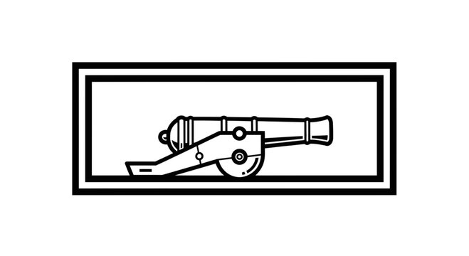 Vintage Cannon Illustration Inside Rectangular Frame - Historical Weapon Icon