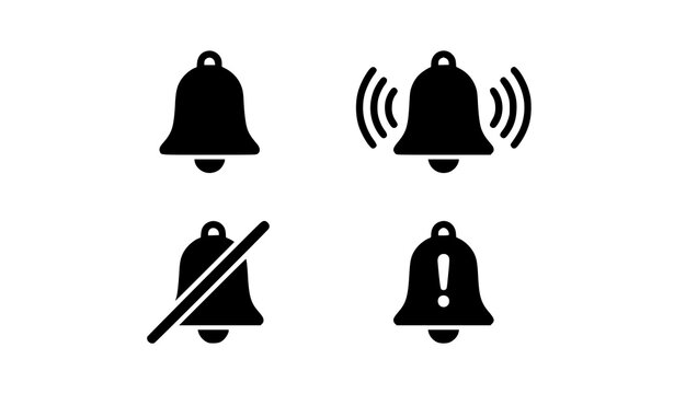 Alarm Bell Icon Set with Notification and Alert Vector Symbols