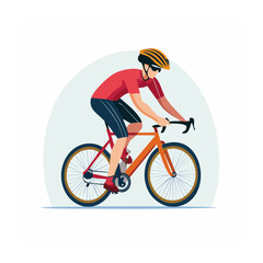 Fototapeta premium Flat design illustration of a cyclist in red jersey riding a bicycle