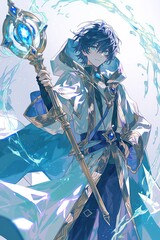 fantasy mage wielding an ice-themed staff © Novanture