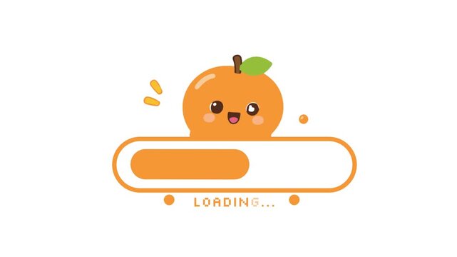 Cute orange loading bar illustration with happy fruit character for app interface