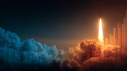 Rocketry and reach: the intricacies of missile propulsion. Corporate finance. Intercontinental ascent: a missile's dramatic rise through clouded skies. Financial success. Economic growth.
