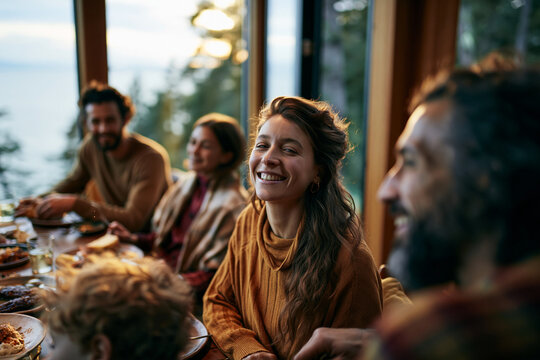 Happy Family Enjoying Meal Together Indoors