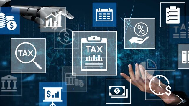 Futuristic Tax Management: Artificial Intelligence Automation with Digital Icons Representing Financial Processes, Calculations, and Tax Planning Strategies. Entropy.