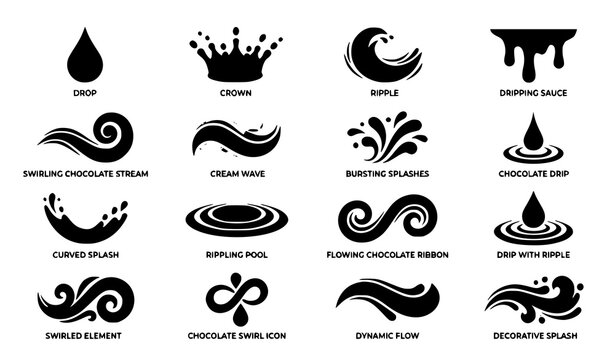 Chocolate splash vector icon set with liquid cream wave elements