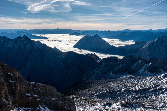 Zugspitze Summit Views Above Cloudy Alpine Peaks