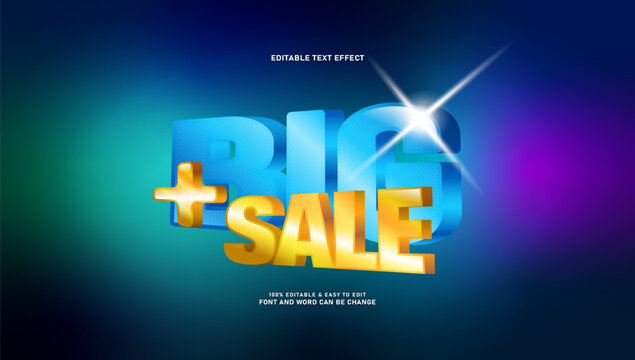 Big Sale 3D Editable Text Effect Font Style with Gold and Blue Color on Dark Background Vector Illustration
