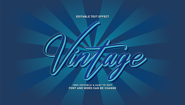 Vintage editable text effect, classic script font style on blue sunburst background