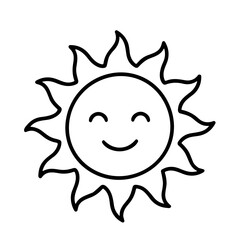 Cute smiling sun character outline line art summer icon vector © SMCIPA
