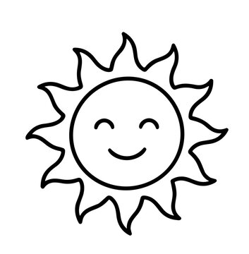 Cute smiling sun character outline line art summer icon vector