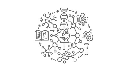 Human brain and scientific research circular line art concept. © muhammad agil