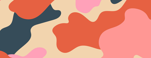 Abstract camouflage pattern with pink, orange, and beige shapes. © Rawpixel.com