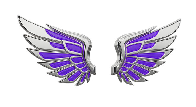 Silver and purple wing-shaped jewelry pin with sleek modern design