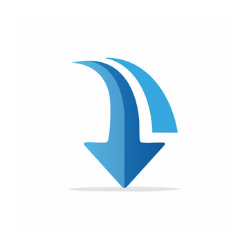 Blue downward arrow icon with curved lines