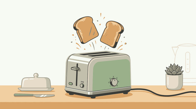 Toaster with bread popping up high.