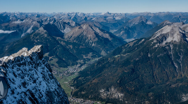 Zugspitze Summit Panorama Above Snowy Bavarian Alps