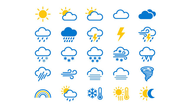 Weather forecast icons on white background.