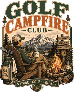 Golf Campfire Club Vintage Outdoor Golf Design, Golf Camping Shirt, Nature Golf Adventure Graphic, Golf Lover Gift, Golf Dad PNG, Fairway Campfire Art