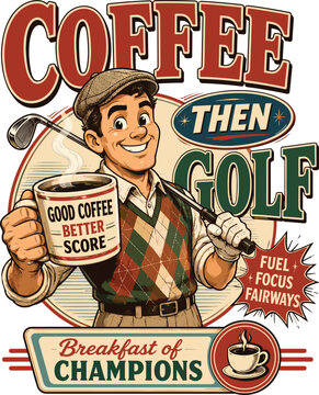 Coffee Then Golf Vintage Golfer Design, Funny Golf Coffee, Breakfast of Champions Golf Graphic, Golf Dad Gift, Golfer Coffee Lover