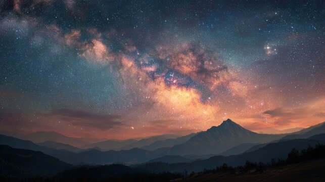 starry night landscape with mountain peaks