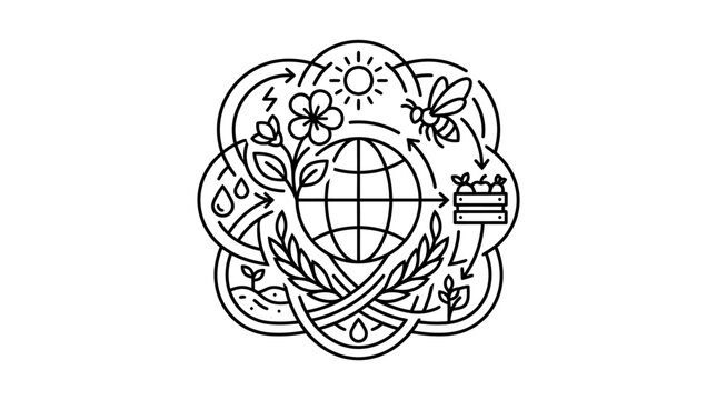 Symbolic emblem of global agriculture and food security systems.
