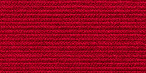 Fototapeta premium Red fabric background – seamless texture of textile material. Long wide solid red backdrop of woven linen cloth swatch.