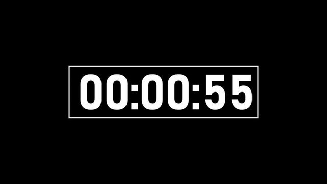 Digital countdown timer overlay, minimalist white clock on black background