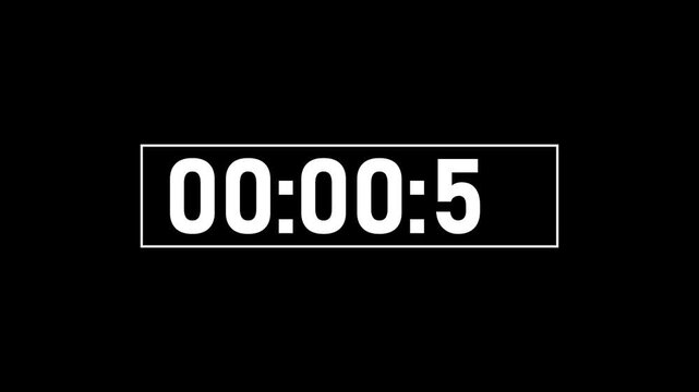 Minimalist digital countdown timer overlay with white sans-serif numbers on black background