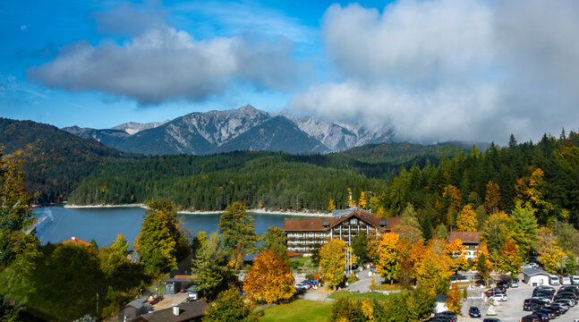 Eibsee Lake Below Zugspitze In Bavaria Germany