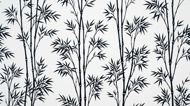 Black and white bamboo stalks botanical pattern with botanical, silhouette