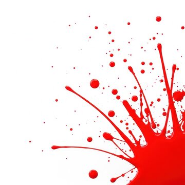 Red paint splatter explosion with fine droplets