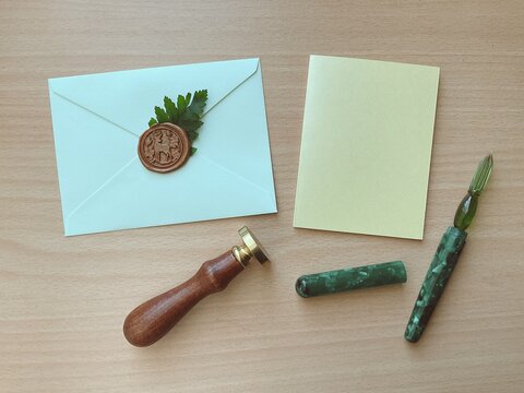 letter, vintage, envelope, writing, wax seal, card, antique, parchment, paper, stamp, nostalgia, brown, fern, wax seal stamp