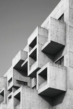 modern concrete building with geometric balconies