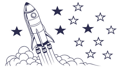 Minimalist rocket ship launching into space with stars exploration astronomy © kona