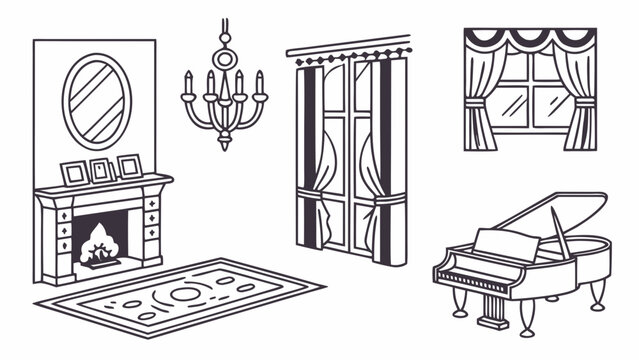 Elegant vintage living room furniture and decor set with interior, furniture