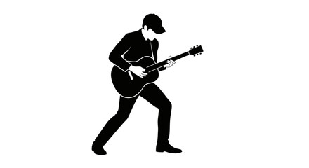 Naklejka premium Man Playing Electric Guitar Silhouette Music.