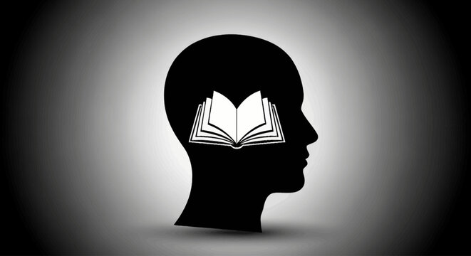 Silhouette of a human head with book.