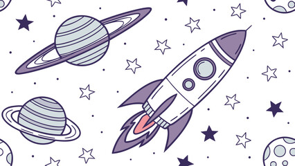 Seamless space pattern with rocket ships and saturn style planets, seamless © kona