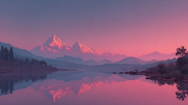 serene mountain lake at twilight