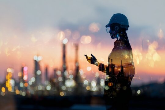 Dynamic collaboration in the heart of industrial innovation. Artificial consciousness. Vibrant team discussions at a busy industrial plant. Ai persona. Cyber awareness.