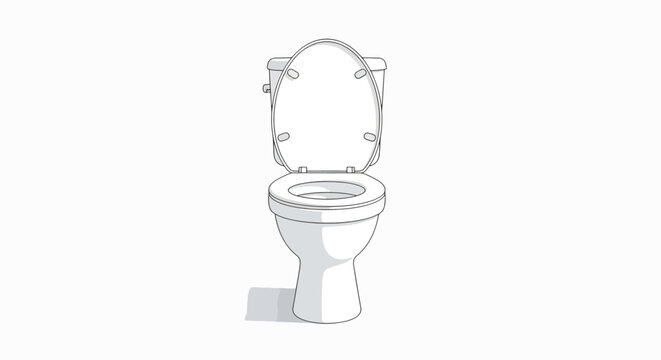 Line drawing of a standard white toilet with the lid up on a plain white background.