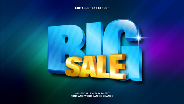 Big sale 3d text effect editable font style on abstract blue background