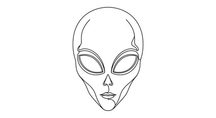 Minimalist alien head outline, single line drawing, extraterrestrial face, sci-fi concept © Jajang