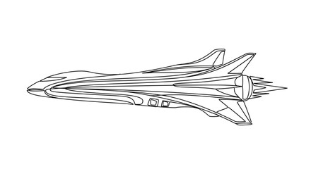 Futuristic spaceship outline drawing, sci-fi spacecraft, vector illustration © Jajang