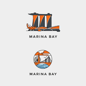 Illustrated Icons of Marina Bay Landmarks and Scenery.
